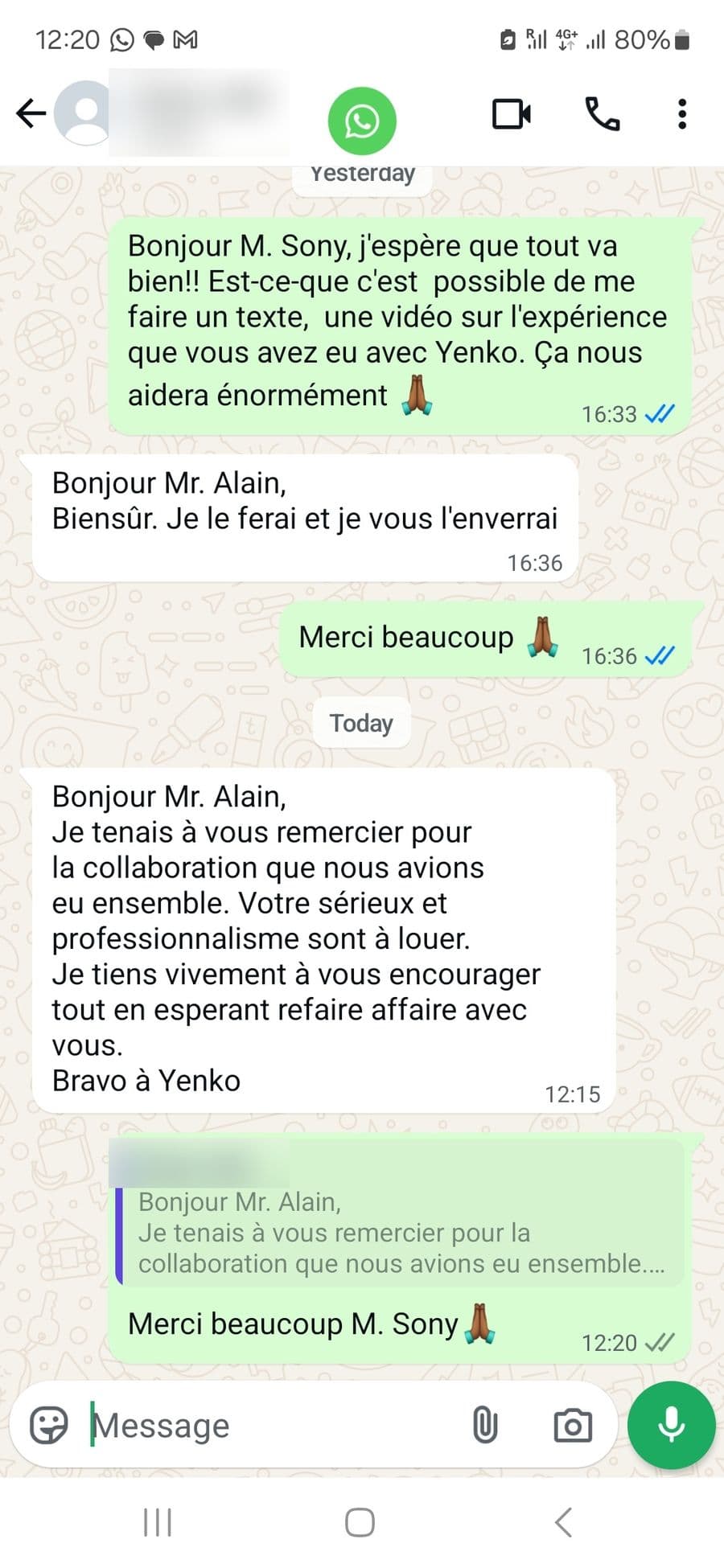 Témoignage client YENKO
